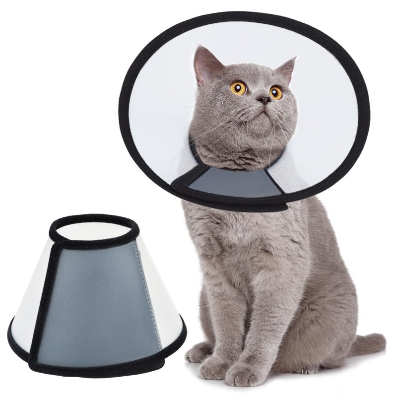 Vivifying Cat Cone, Adjustable Recovery Pet Cone, Three Sizes Lightweight Plastic Elizabethan Collar for Cats, Mini Dogs and Rabbits (Black) - Image 1